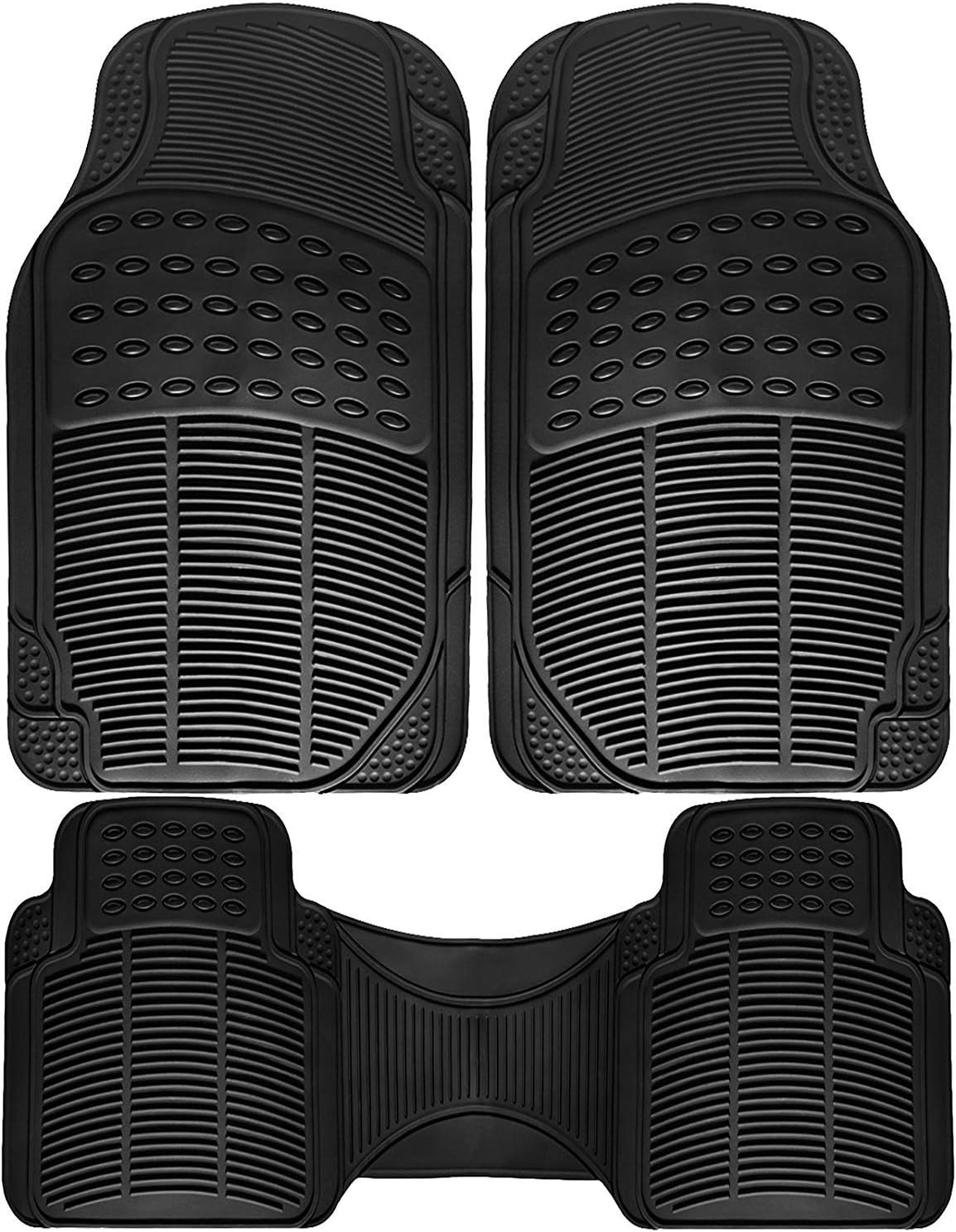 3pc Full Set Heavy Duty Rubber Floor Mats Universal Fit Mat for Car Van SUV Trucks - Front & Rear, Driver & Passenger