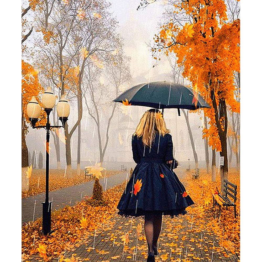 DIY 5D Full Drill Diamond Paint by Number Kits for Adults Arts Craft Canvas Paint with Diamonds Crystal Painting for Home Wall Decor - Girl in The Rain (40X30CM)
