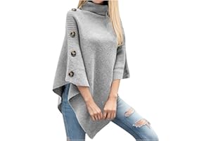 Women's Solid Turtleneck Knitted Cape Poncho Sweater Cardigan Coat Pullover