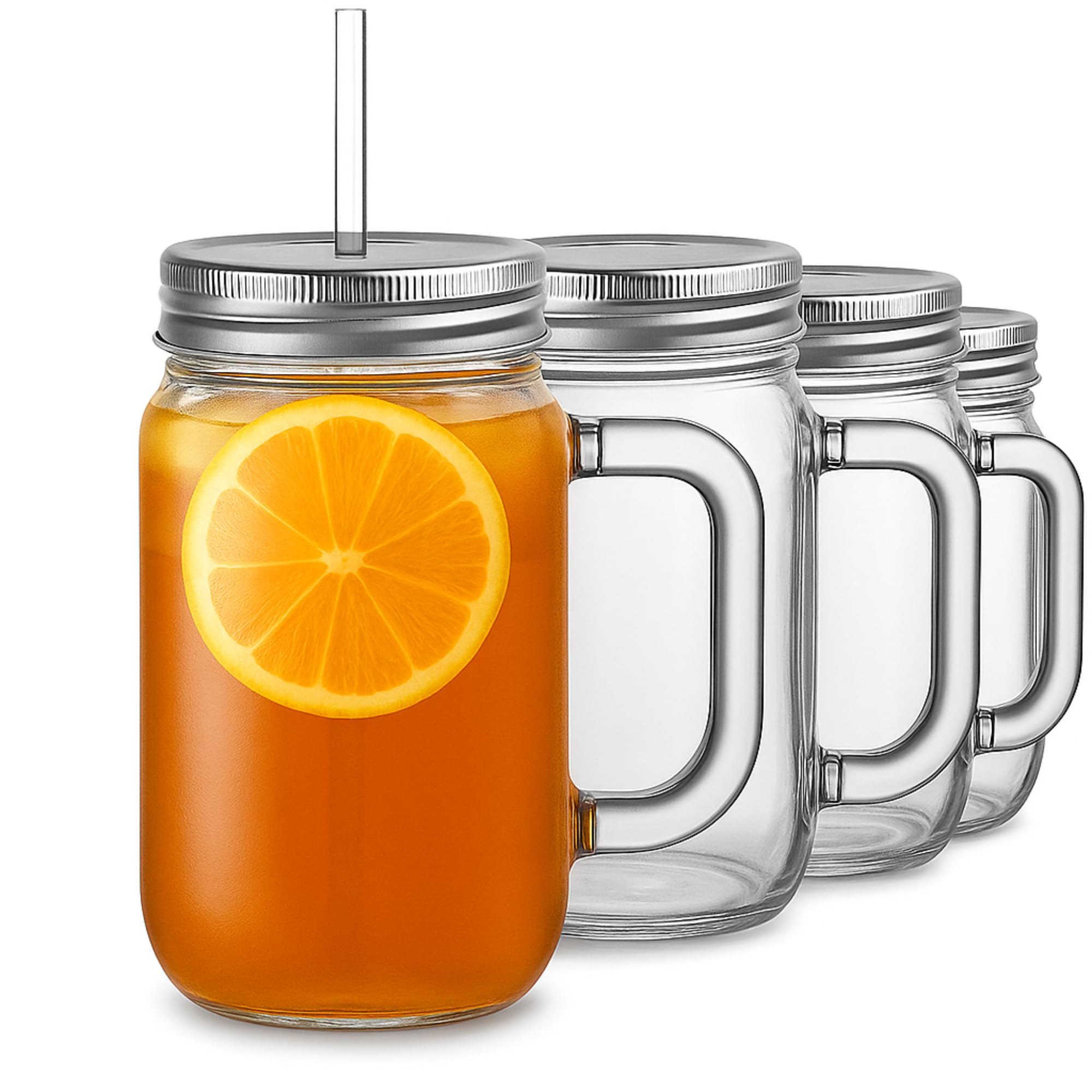 Plastic Mason Drinking Jar Glasses 20oz / 568ml - Set of 4 - bar@drinkstuff BPA Free SAN Plastic Drinking Jars with Lid & Straw