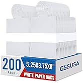 GSSUSA 200 Pack 5.25x3.75x8 Inch Small Paper Gift Bags with Handles Bulk, White Kraft Bag for Small Business, Sturdy Grocery Retail Shopping Birthday Wedding Party Favor Craft Bag