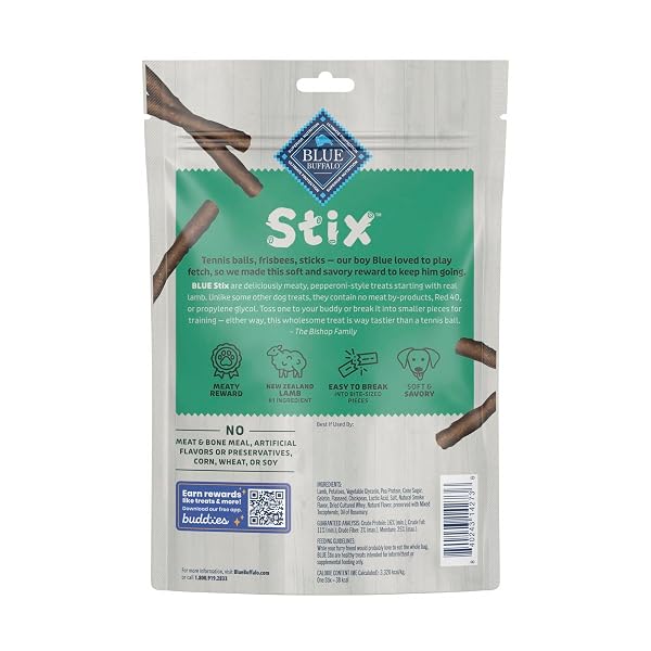 BLUE BUFFALO STIX NATURAL SOFT MOIST DOG TREATS LAMB RECIPE BAG