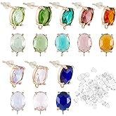 SUPERFINDINGS 16Pcs 8 Colors Brass Stud Earring Findings with Hoop Glass Gold CZ Earring Findings Oval Ear Piercing Plugs for Dangle Earring Jewelry Making,Hole: 1.2mm, Pin: 0.6~0.7mm
