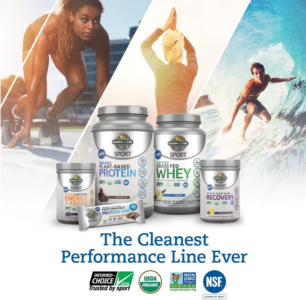 Garden of Life SPORT Organic Plant-Based Energy + Focus Pre Workout Powder, Blackberry Flavor - Clean Preworkout with 85mg Caffeine, Natural NO Booster, B12, Vegan, Gluten Free, Non-GMO, 30 Servings: Health & Personal Care