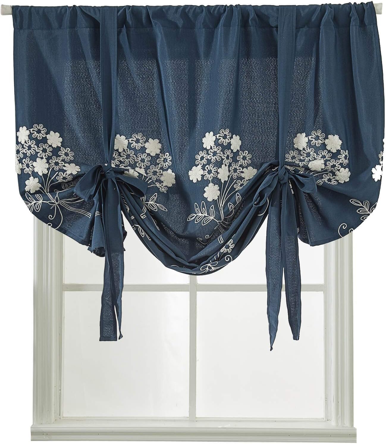 Amazon Com Navy Blue Floral Tie Up Window Curtains Shades For