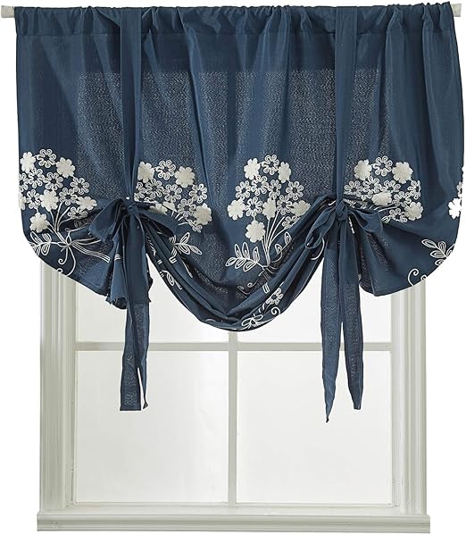 Amazon Com Navy Blue Floral Tie Up Window Curtains Shades For