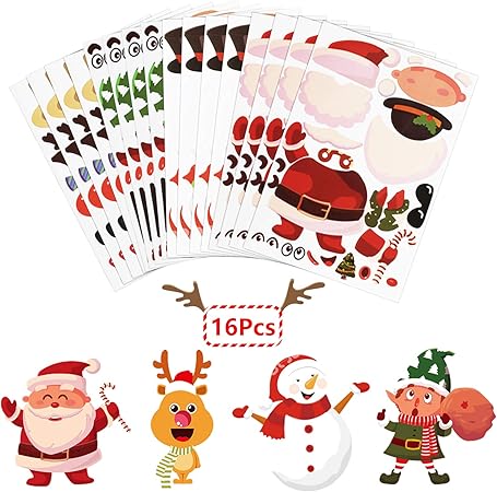 Feste Di Natale Per Bambini.Zerhok Adesivo Di Design Natalizio Per Bambini 16 Pcs Adesivi Natalizi Fai Da Te Per Bambini Interessante Puzzle Casuale Creativita Attivita Festa Di Natale Per Bambini Amazon It Casa E Cucina