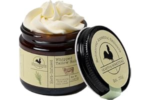 Hearth and Homestead: Handmade Whipped Tallow Balm (Unscented/Herb-Infused) - Organic Body Butter with Infused Olive Oil, for Eczema, Rosacea, Baby - 1.3 oz