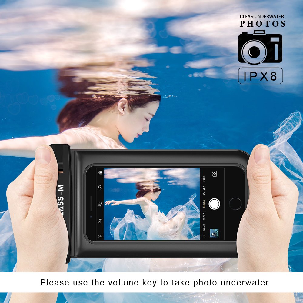 GLASS-M Universal Waterproof Case, Phone Dry Bag Pouch with Neck Strap for iPhone X/8/7/6/6S Plus, Samsung Galaxy S9/S8/S7 Edge/Note 8 6 5 4, Google Pixel 2 XL up to 6.0\