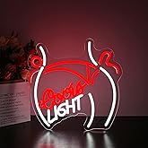 Neon Sign - HSJNJKFU Crs Light Neon Signs for Wall Decor Beer Bar Signs for Man Cave Decor White Red LED Light Neon Sign for Room Birthday Party USB Powered