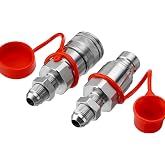 Racewill 1/2" Flat Face ISO 16028 Hydraulic Couplers, 1/2" (#8) JIC Thread | Heavy Duty Hydraulic Quick Connect Coupling with Dust Cap Compatible with Bobcat, Case, Skid Steer Loader