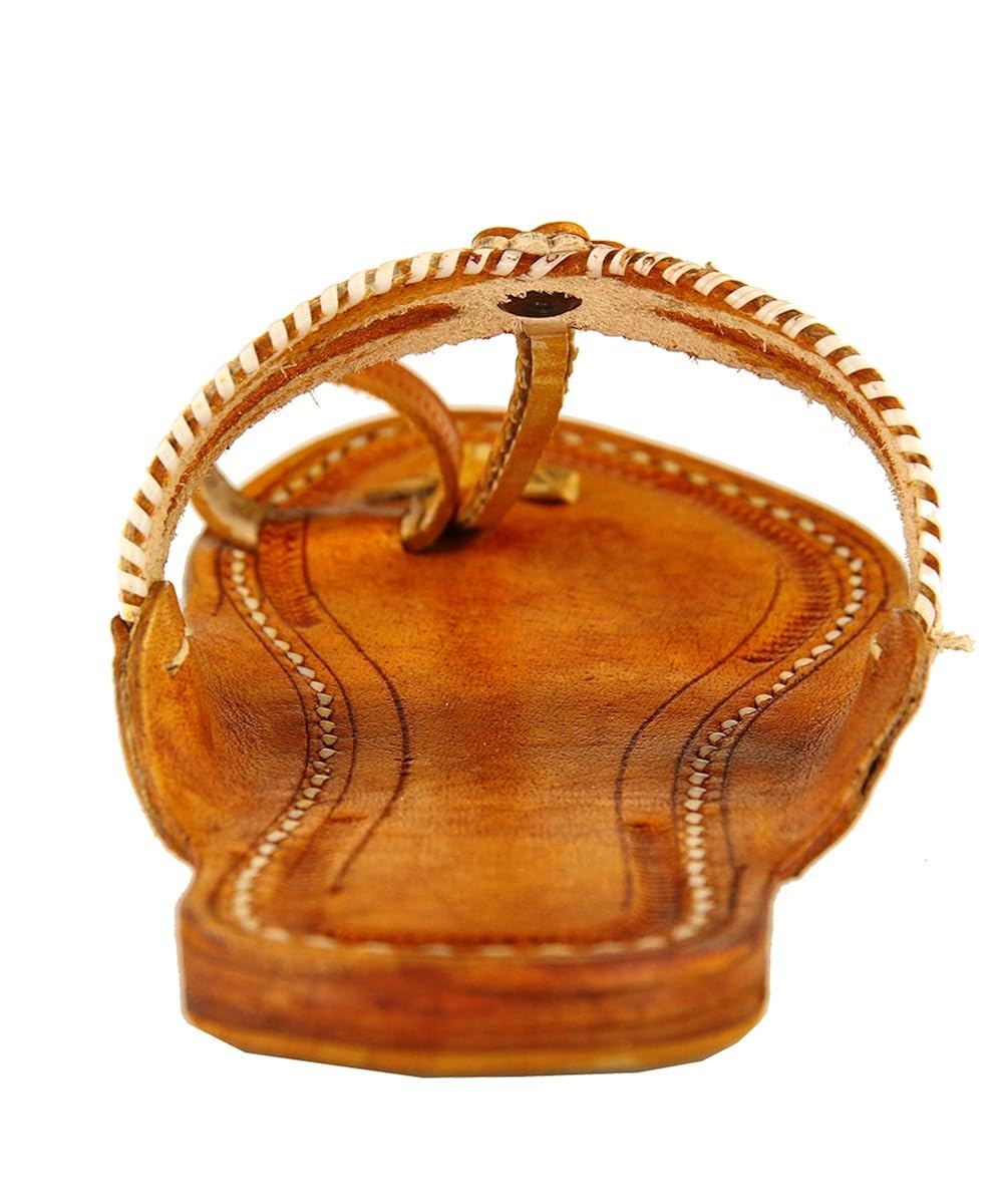 ekolhapuri double eye, dark yellow handmade leather sandal for women