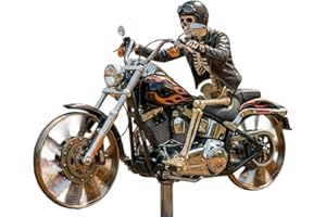 Skeleton Motorcycle Wind Spinner, Biker Skull Windmill Stake with Rotating Wheels for Patio Yard Garden, Unique Resin Outdoor