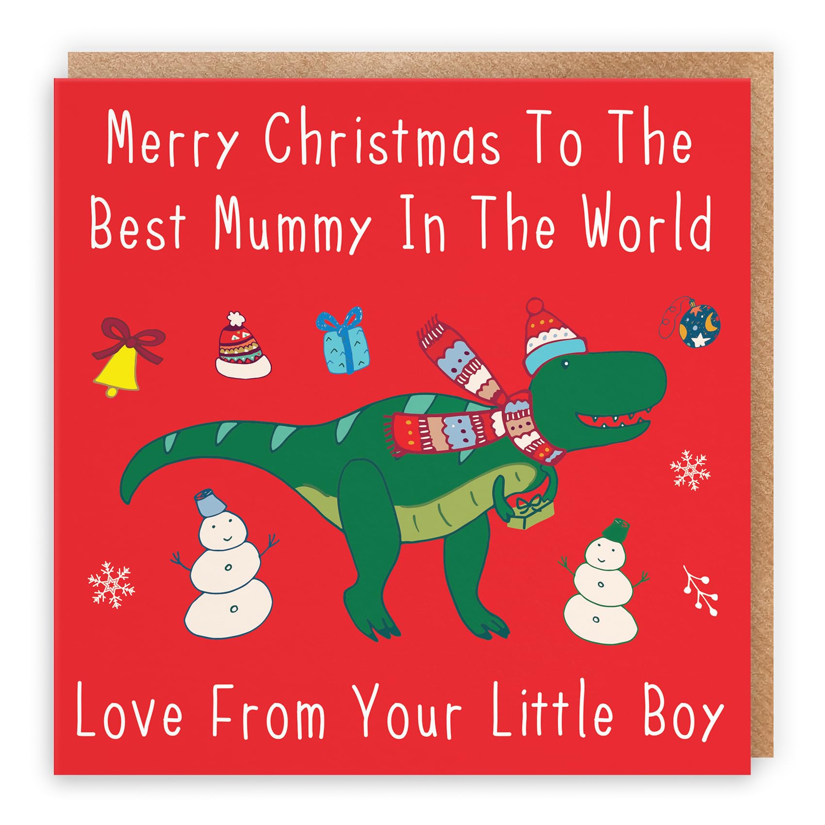 Hunts England - Mummy Christmas Card From Your Little Boy - Merry Christmas To The Best Mummy In The World - Love From Your Little Boy - Dinosaur Collection