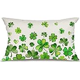 GEEORY St.Patrick's Day Pillow Cover 12x20 Inch - Shamrock & Clover Decor, Farmhouse Holiday Green Themed Pillow Case Gift for Home Sofa Couch