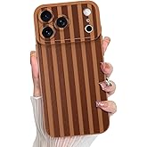 KANGHAR Compatible with iPhone 17 Pro Case 2025, Silicone Stripes Cute Pattern, Camera Protection Soft Slim Phone Cover for Girls Women -Brown