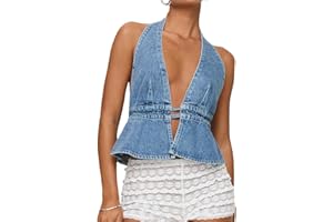 Nicoxijia Women's Y2K Backless Tie Back Halter Top Sleeveless Sexy Denim Vest Tops Strapless Jean Corset Bustier Streetwear