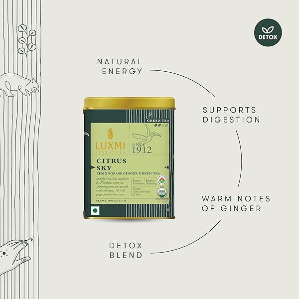 LUXMI ESTATES CITRUS SKY GREEN TEA 100GM TIN | CERTIFIED ORGANIC DARJEELING GREEN TEA