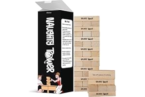 ZEALOUS NUTRITION Naughty Tower Stacking Wooden Block Game for Grown Ups – Couple Dare Questions – All Genders & Relationships – Exciting, Pleasing, & Funny Challenges - Date Night Couples Games for Adults (54 CT)