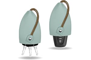 pvotawp 2PCS Creative Pull-Out Key Case Cover, Leather Large-Capacity Key Sleeve Keychain Bags, Cute Protector Car Key Fob with Holder Hook (Haze Blue)