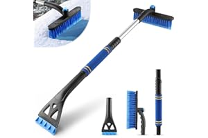LivTee 32" Extendable Ice Scraper & Snow Brush for Car Windshield, 360° Rotating Snow Removal Tool for Cars, Trucks & SUVs, Automotive Winter Essentials & Car Accessories for Men, Blue