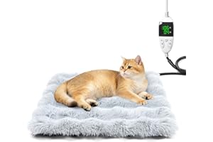 Littlo Kozytail Cat Heating Pad, Smart Thermostat, 12 Temp Levels & 0-12H Timer, Pet Heating Pad with Plush Fleece Cover, Wat