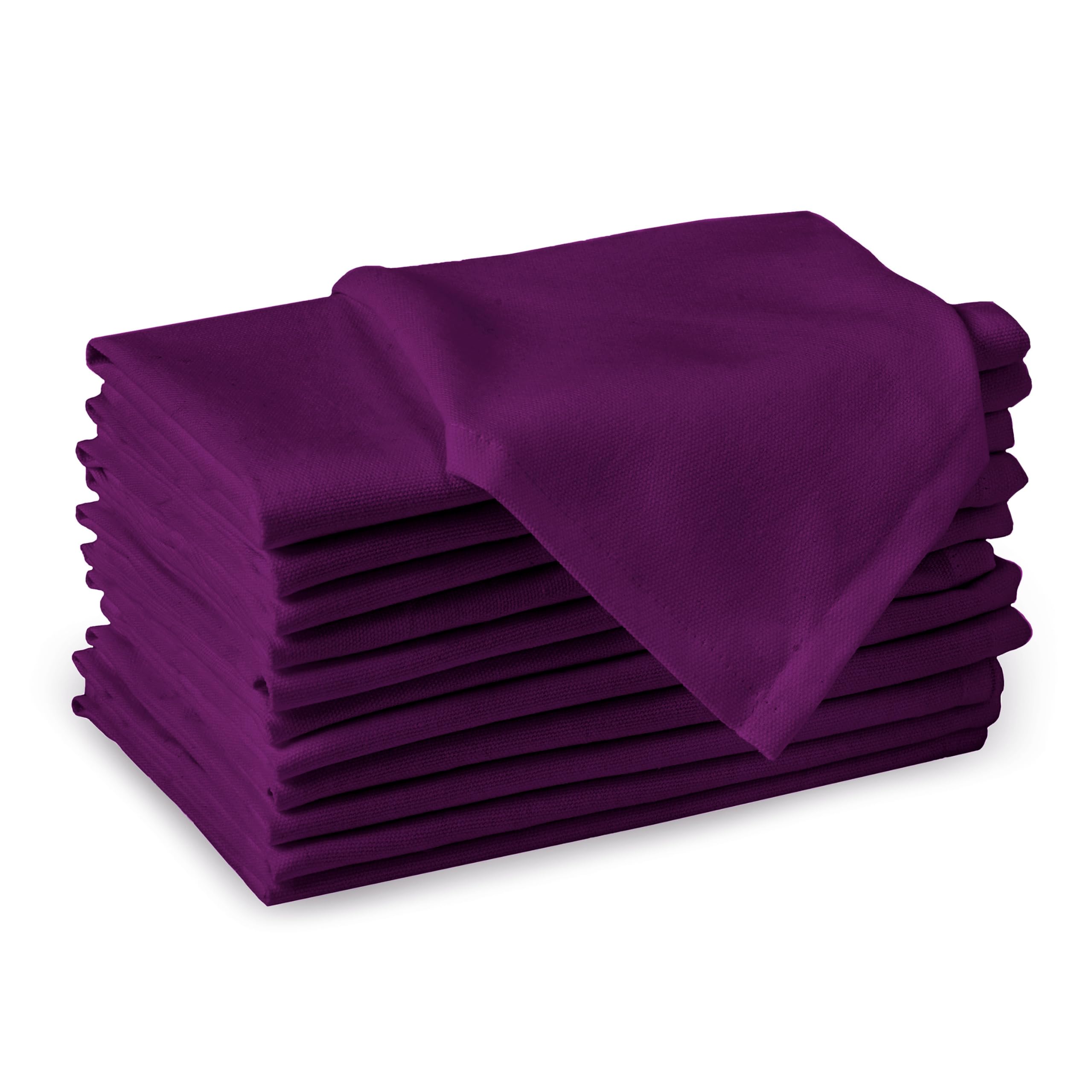 Encasa XO Purple Cloth Napkins Set of 12, 17x17 in | Solid Color Cotton Dinner Napkins | Washable & Reusable Wedding Napkins for Holiday Dinners, Party, & Everyday Table Decor