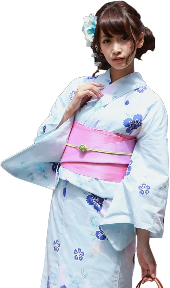 Amazon 浴衣 女 セット 薄水色地に青撫子 平帯タイプ なでしこ ときめき恋浴衣3点セット 浴衣 通販