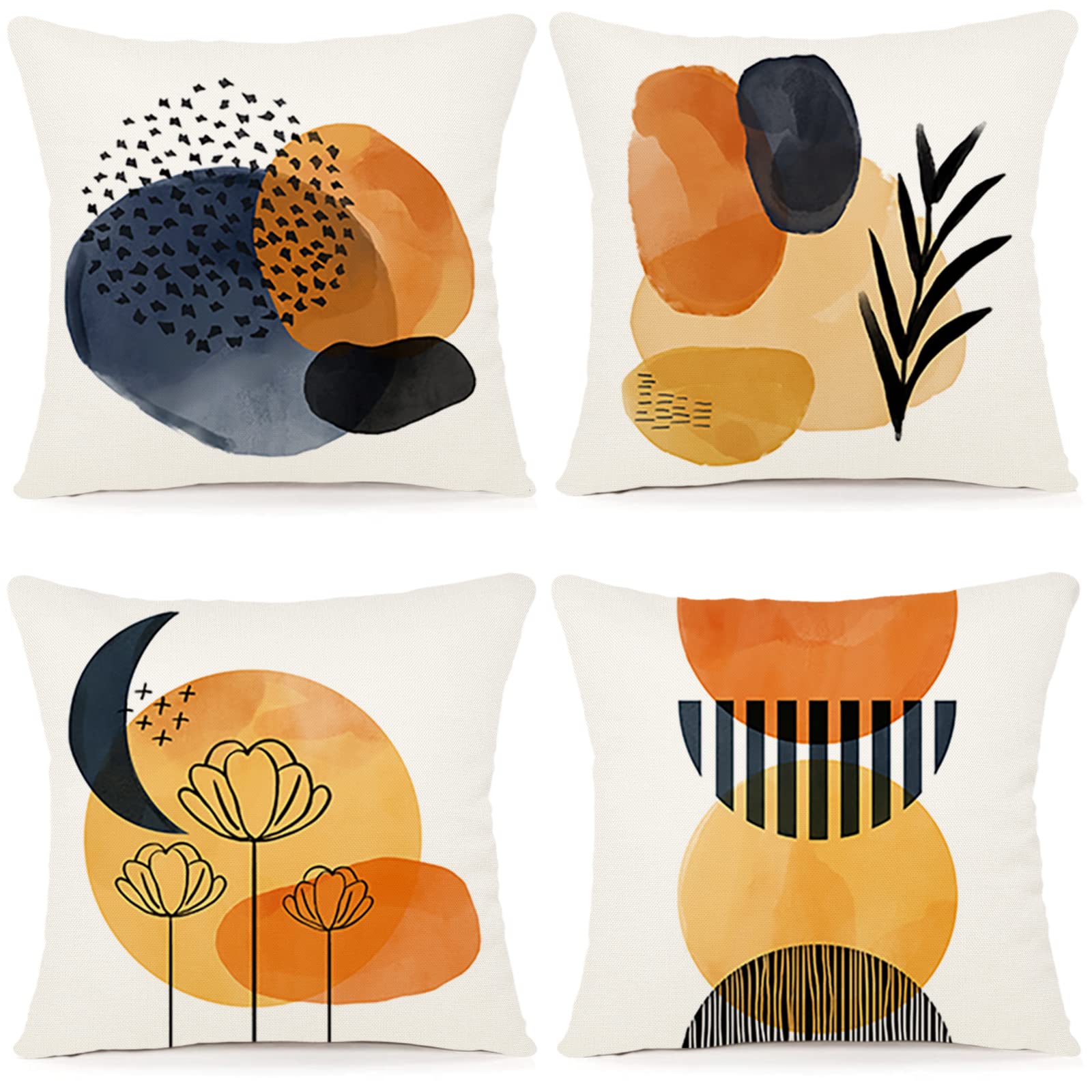 ZWJD Cushion Covers 50 x 50 cm, Set of 4 Outdoor Decorative Linen Cushions with Geometric Pattern for Sofa, Living Room, A081-20