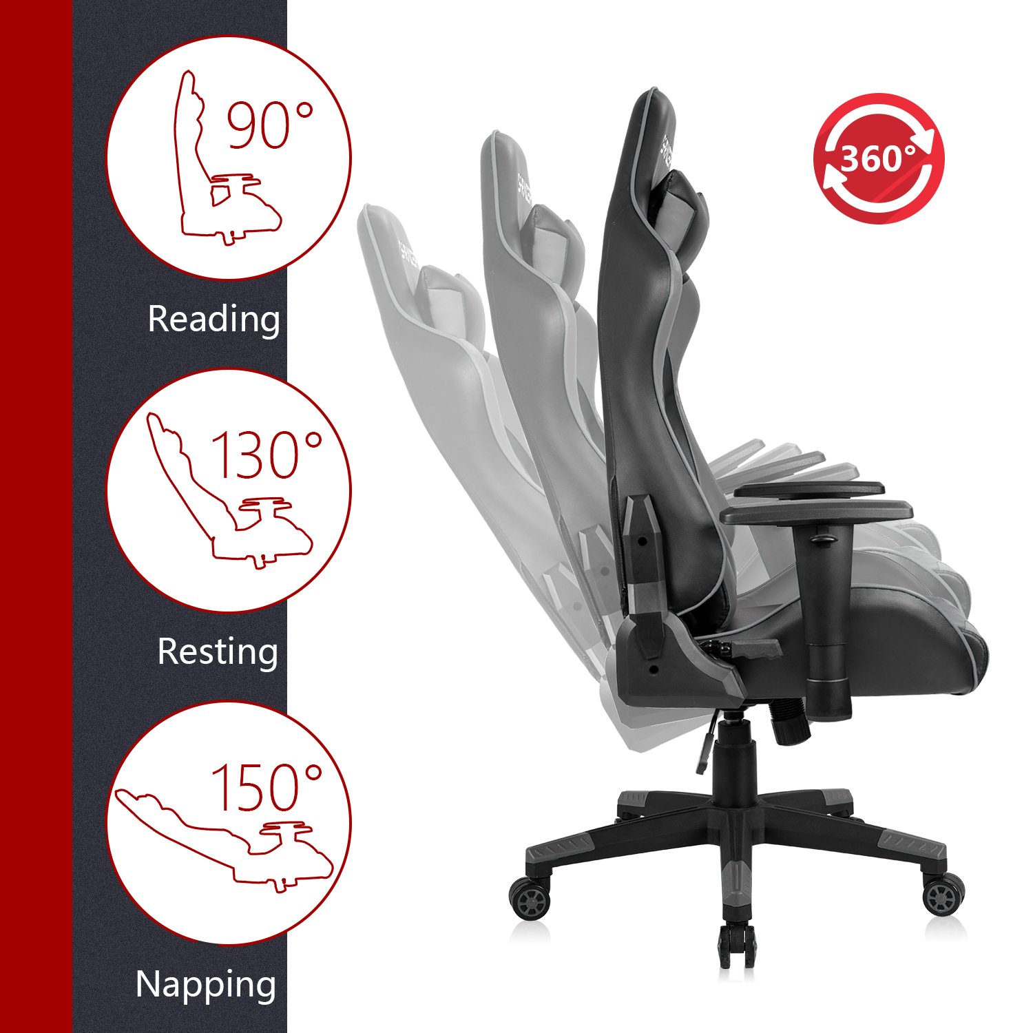 JUMMICO Gaming Chair Ergonomic High Back Racing Computer Chair Adjustable Leather