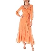 Maison Tara Womens Sweetheart Neck Faux Wrap Chiffon Maxi Dress