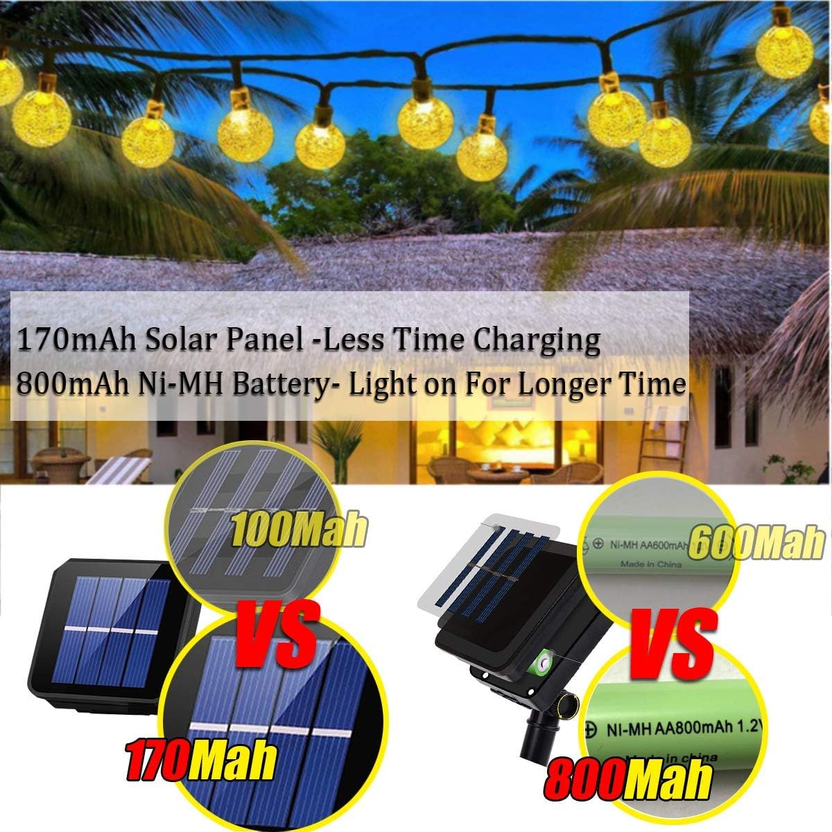 iihome 90 LED 50 ft Solar Powered Garden Lights Outdoor Waterproof String Lights Crystal Ball Decorative Lighting for Garden Patio - Image 4