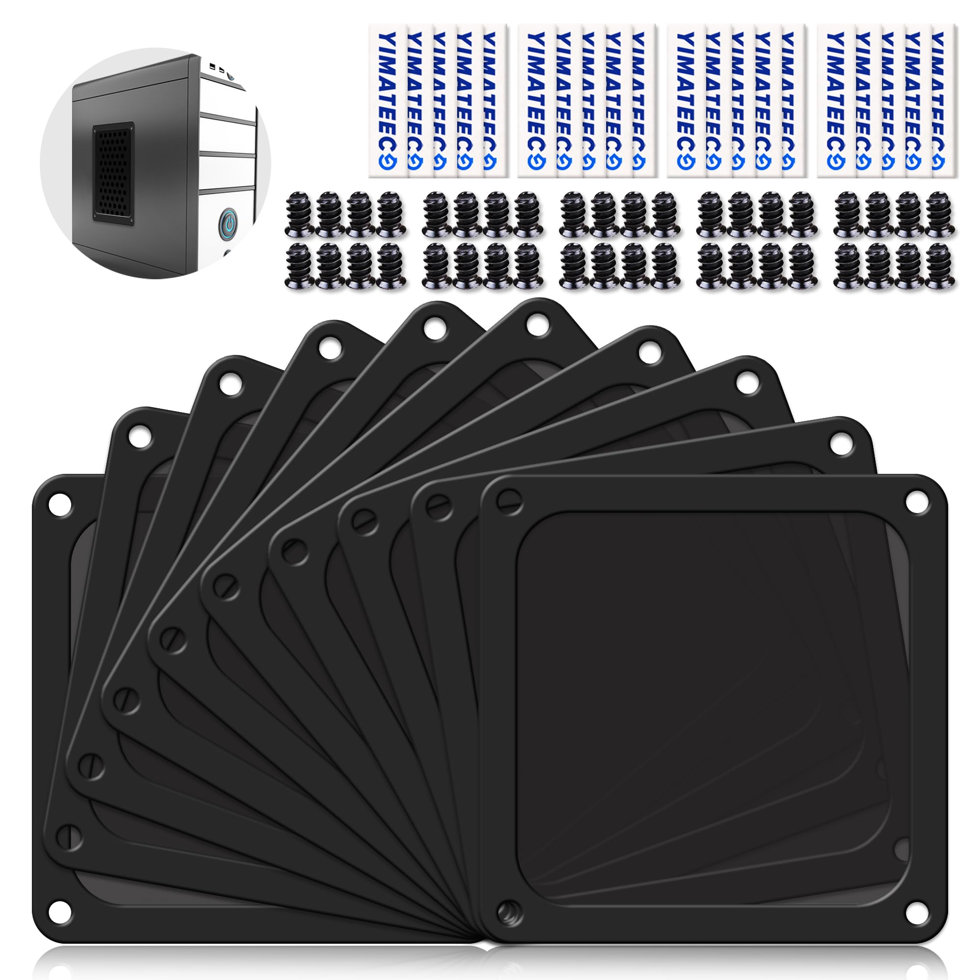 YIMATEECO 140mm Dust Filter PC for Computer Cooler, 10 Pack Magnetic PC Case Fan Filter Dust Mesh Grills Dustproof Nylon 80 Mesh (Nylon, 140 * 140mm, 10pcs, Black)