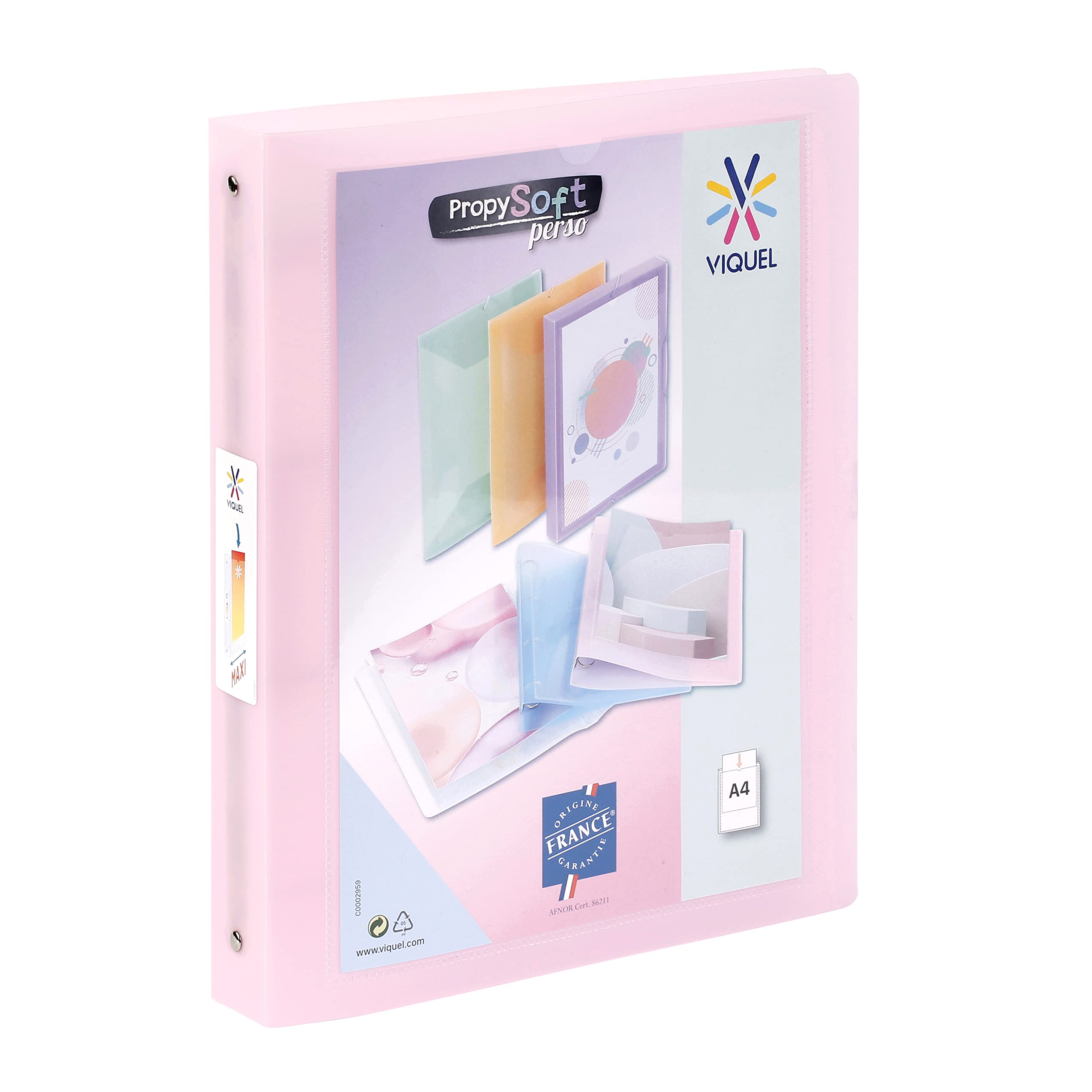 Viquel - A4 Maxi Flexible Binder - 4 Rings - 4 cm Spine - for A4 documents - Translucent Pink