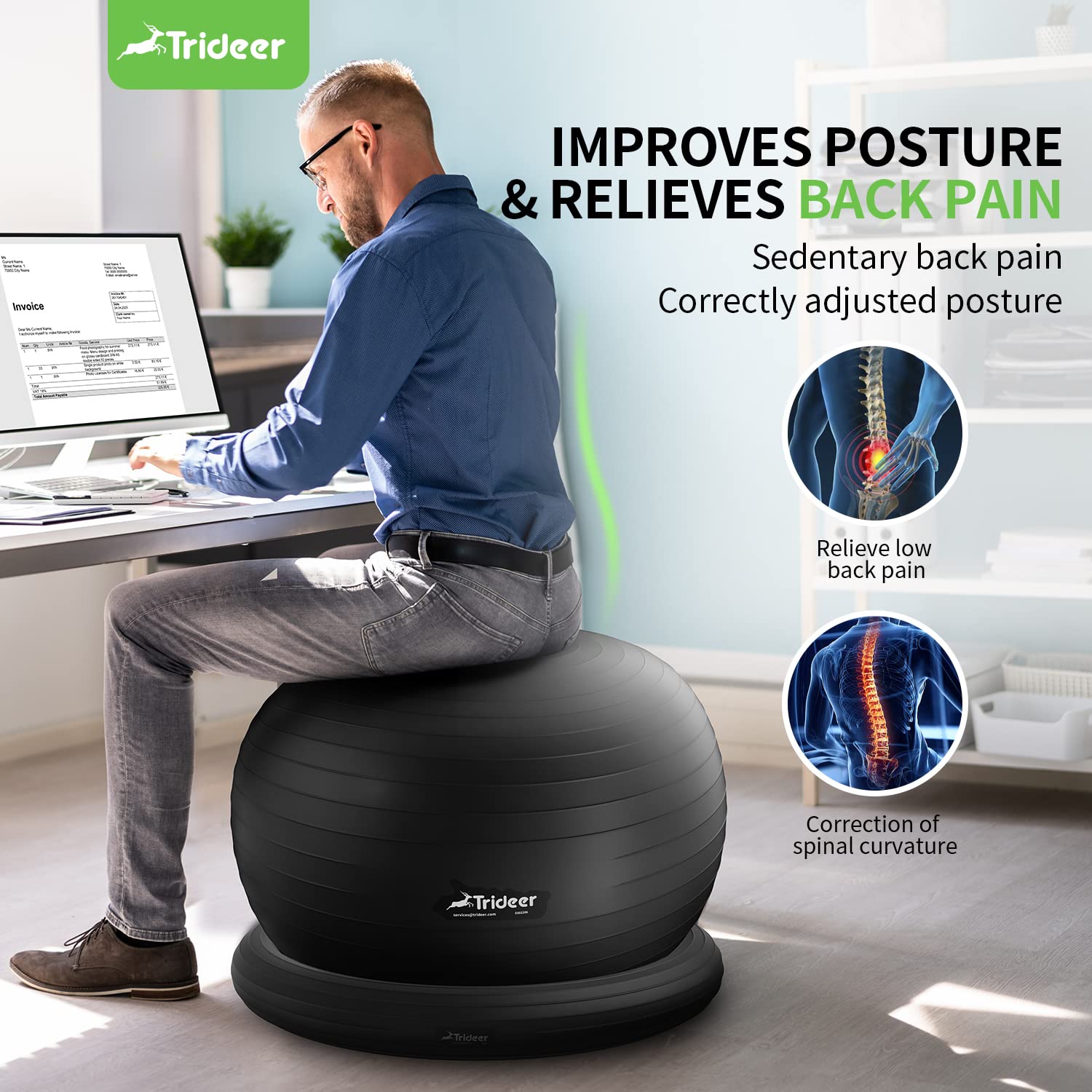 Trideer Ball Chair Yoga Ball Chair Exercise Ball Chair with Base ...