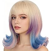 LeMarnia Blonde Short Wig Powder Blue Bangs Wigs for Girls Halloween Costume Party Cosplay Wig