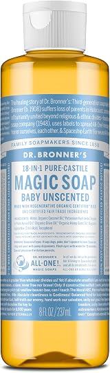 Dr Bronner's Baby Unscented Pure Castile Liquid Soap 237ml Organic Oils