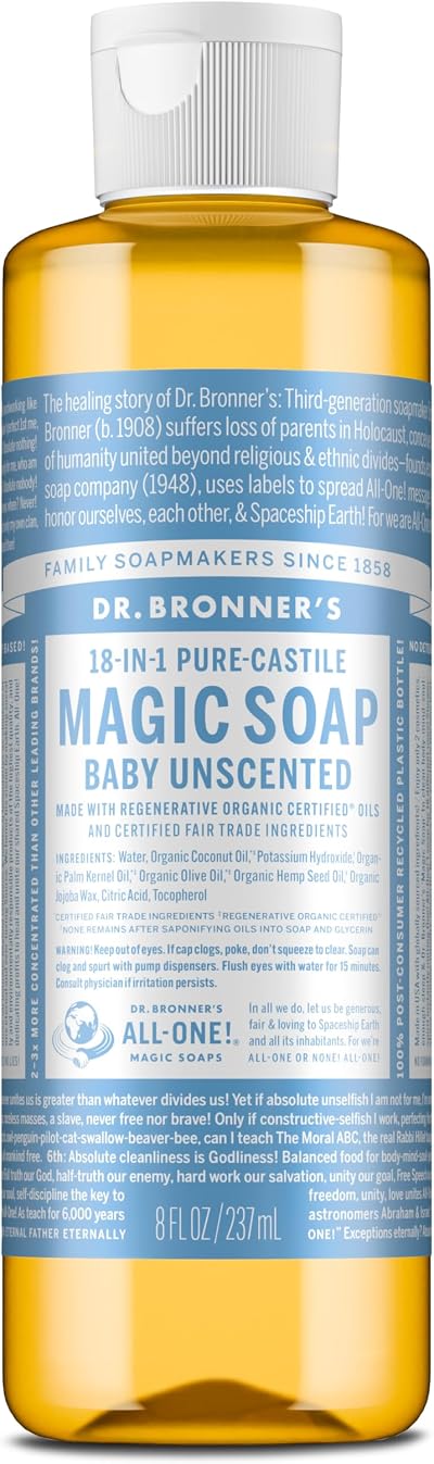 Dr Bronner's Baby Unscented Pure Castile Liquid Soap 237ml Organic Oils