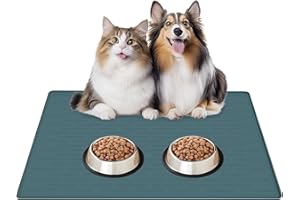 CINEZUN 32"x24" Large Silicone Pet Feeding Mat, Waterproof Non-Slip Dog and Cat Bowl Mat for Food & Water, Durable Floor Protector to Prevent Spills, Easy to Clean, Fog Green