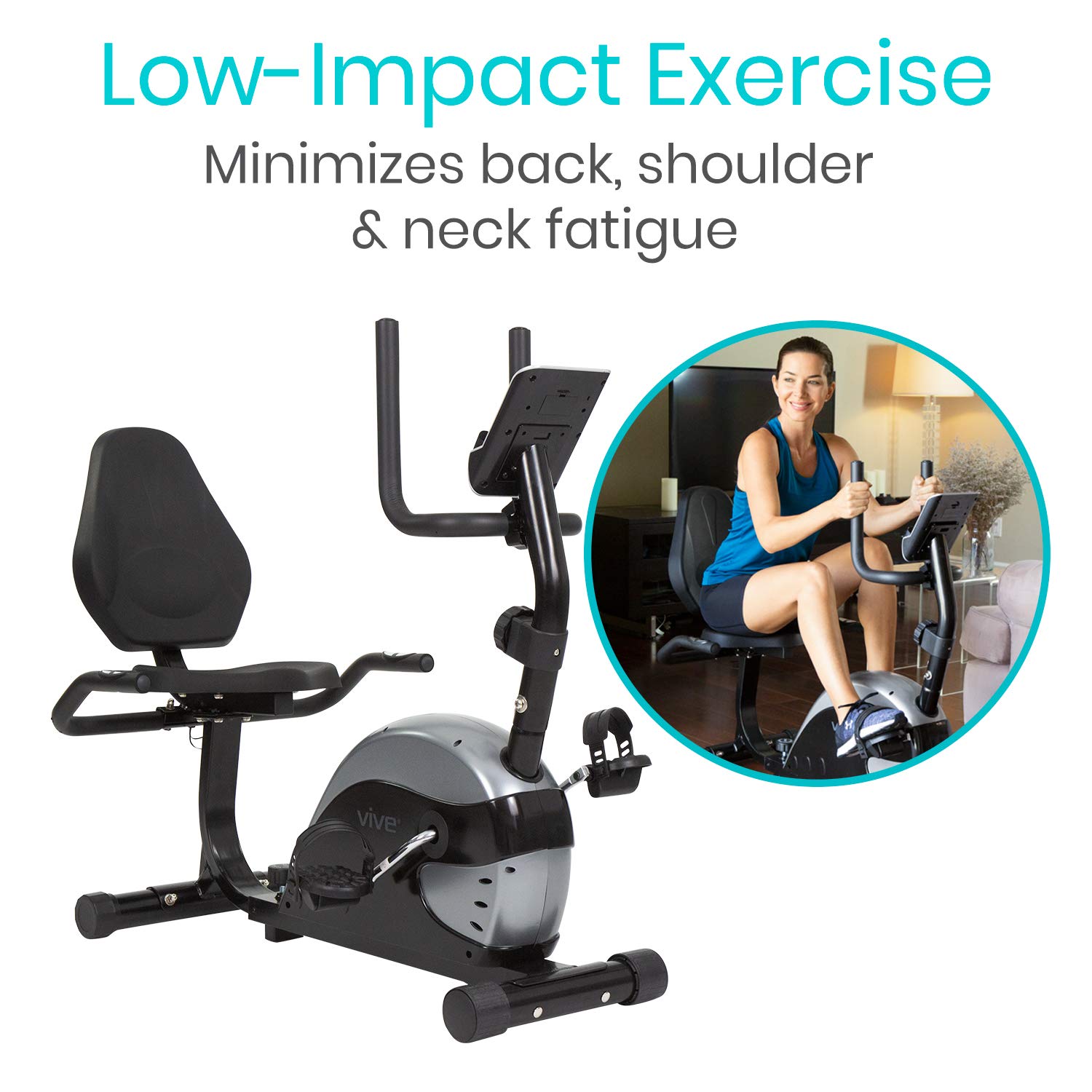 Vive Recumbent Exercise Bike - Stationary Recumbent Exercise Cycle Device for Seniors, Adults, Men and Women - Indoor Fitness Equipment - at Home Cycling, Adjustable Resistances, Digital Display