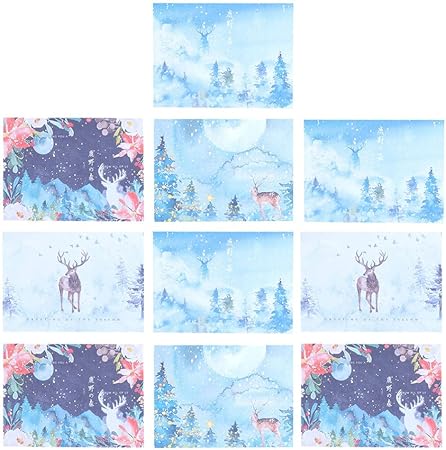 Amazon Tinksky 10セット レターセット 便箋 封筒付 高級 手紙 おしゃれ 野鹿の森 お祝い 感謝祭 挨拶状 結婚式 ラブレター 記念日 4種類ランダム 挨拶状封筒 文房具 オフィス用品