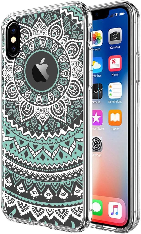 iPhone X Case, iPhone X Clear Case, OLRITRON Henna Mandala Floral Design Transparent Hard Plastic Back with Clear TPU Bumper Hybrid Slim Protective Case [Support Wireless Charging] for iPhone X (2017)