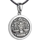 Zodiac Sign Pendant Necklace 925 Sterling Silver Horoscope Medallion Coin Disc Choker Charm Constellation Astrology Jewelry for Men Women