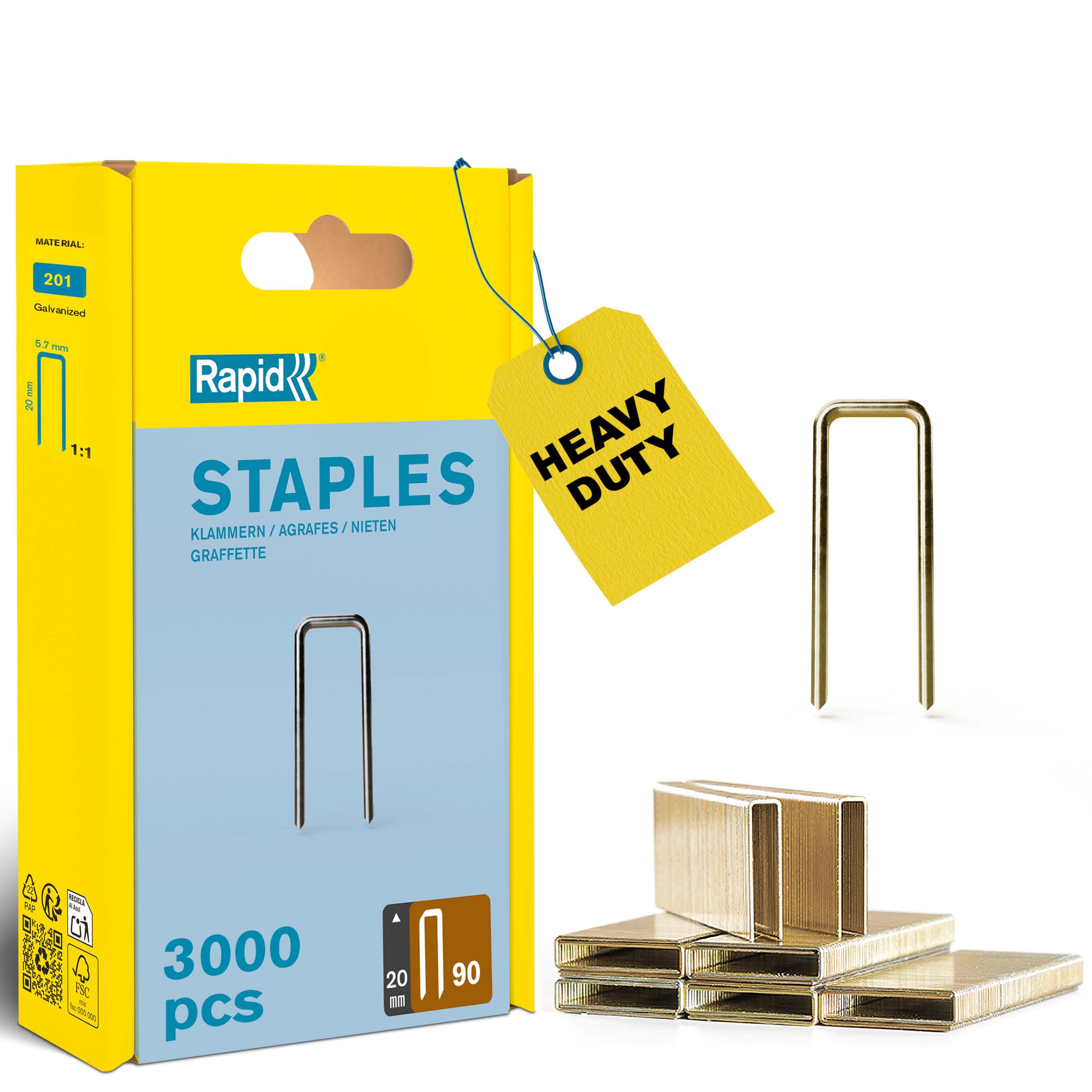 Rapid High Performance No.90 Narrow Crown Staples, Leg Length: 20 mm, 5000123 - 3000 Pieces