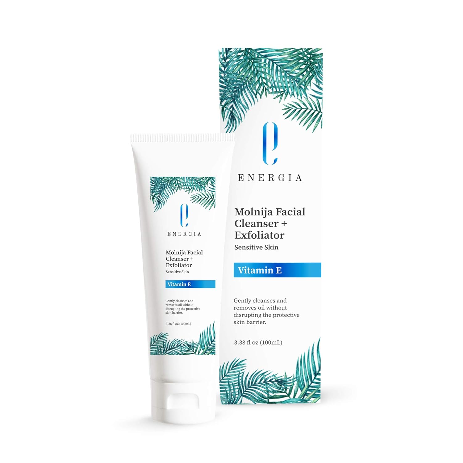 Molnija Facial Cleanser and Exfoliator with Vitamin E, Dual Foam Action Face Wash and Exfoliator Made with Natural Herbal Formula, Moisturizing and Purifying Facial Wash for Men and Women - Energia