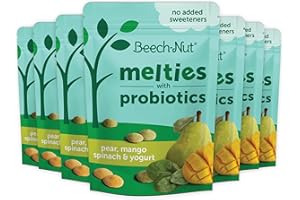 Beech-Nut Probiotic Melties Baby & Toddler Snack Melts, Pear Mango Spinach Yogurt, 1 oz (7 Pack)