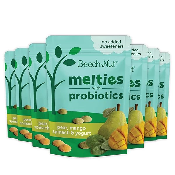 BEECH-NUT PROBIOTIC MELTIES BABY & TODDLER SNACK MELTS, PEAR MANGO SPINACH YOGURT, 1 OZ (7 PACK)