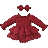 Happy Town Baby Girl Romper Cute Infant Girls Cotton Clothes Long Sleeve Dress with Headband Fall Winter Outfits