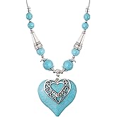 MINACHI Bohemian Created Turquoise Teal Heart Necklace, Vintage Boho Summer Beach Jewelry Gift for Women