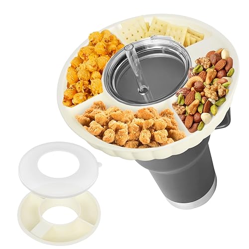 Minicoco Stanley Snack Tray 40 oz Thermos Bowl With Dust Proof Lid - Cup Holder and Food Flask Accessories (Beige)